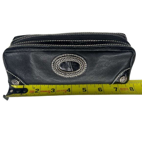 VTG Brighton Black Leather 8" Zip Cosmetic Bag - Picture 5 of 7